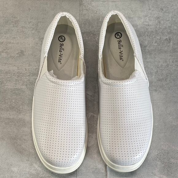 BELLA-VITA Women's Extra Wide White Leather Perforated Maribel Slip-On Sneakers - Picture 2 of 12